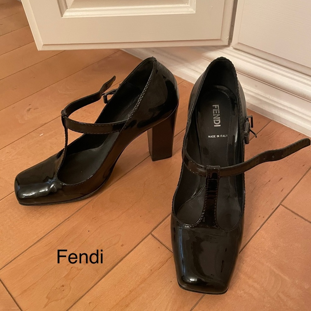 Fendi T-Strap black patent leather.
